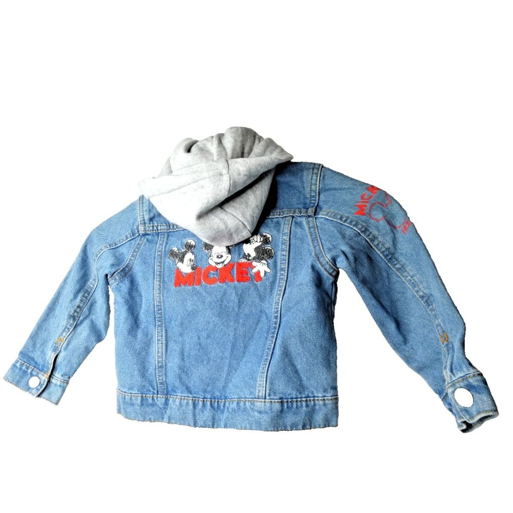 M&S Childs Jean Jacket Hoodie Mickey Mouse Blue Denim Gray Disney Size XS (2-3)
